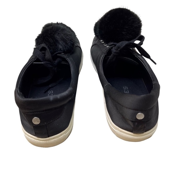 J/Slides NYC Alpha Satin Pom Poms Sneaker Black Lace Up Size 8.5 Platform - Picture 5 of 11